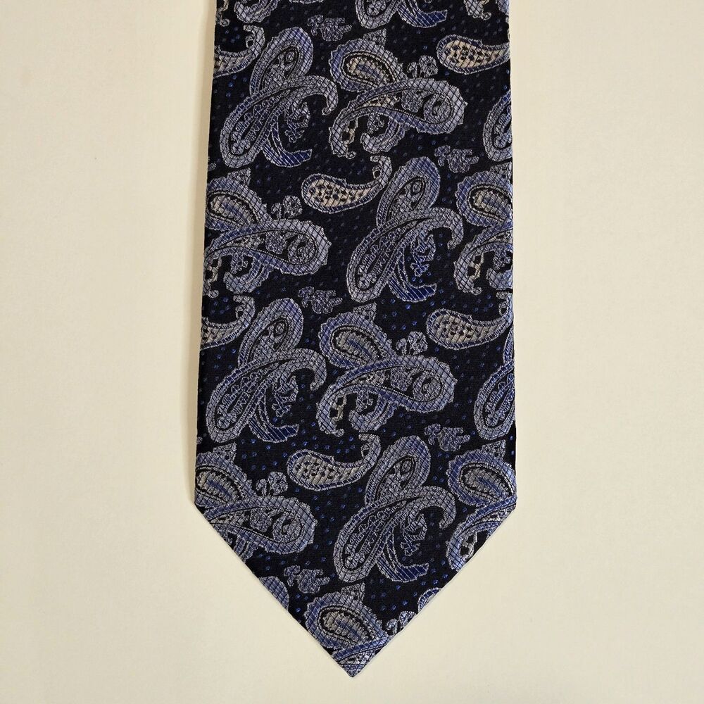 Bruno Piattelli Tie 100% Silk Blue Paisley 3.5" x 65" Extra Long Hand Made